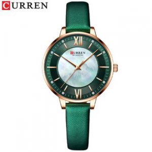 CURREN 9080 Green PU Leather Analog Watch For Women - RoseGold & Green